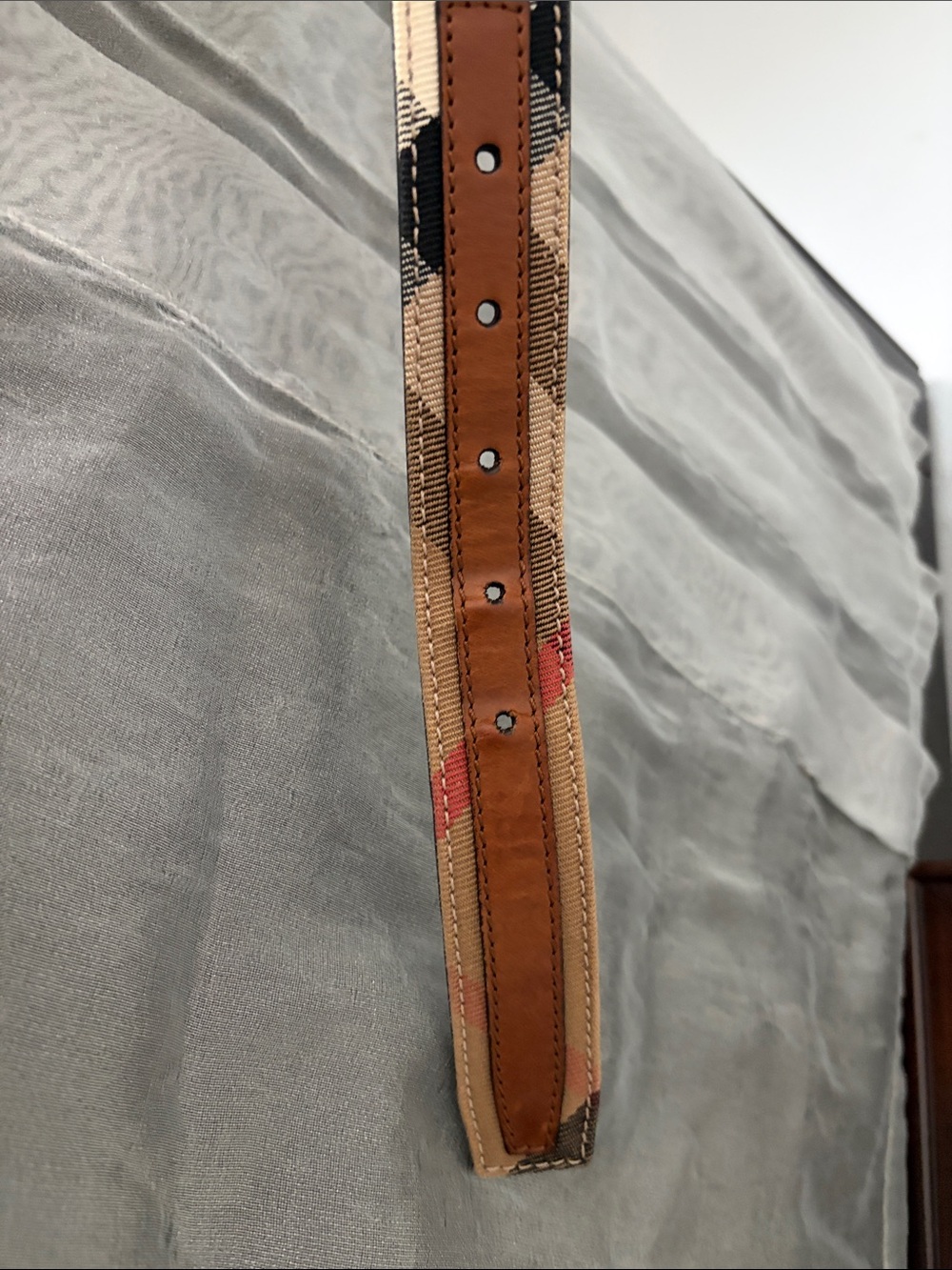 Burberry Brown Leather & Canvas Belt with Gold Buckle - Picture 4 of 8